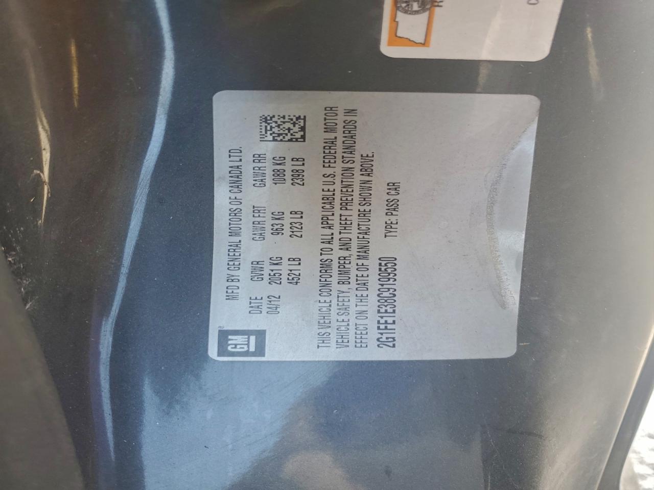 2012 Chevrolet Camaro Ls VIN: 2G1FE1E38C9199550 Lot: 96089945