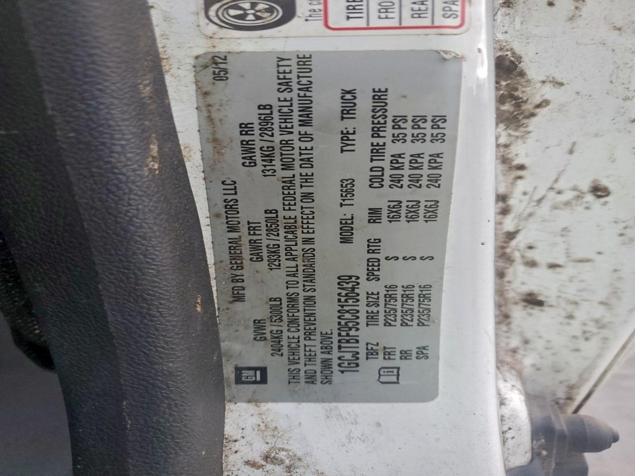 2012 Chevrolet Colorado VIN: 1GCJTBF95C8156439 Lot: 96141135