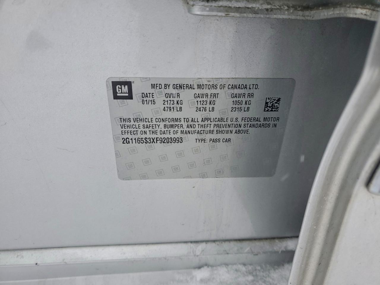 2015 Chevrolet Impala Ltz VIN: 2G1165S3XF9203993 Lot: 95136655