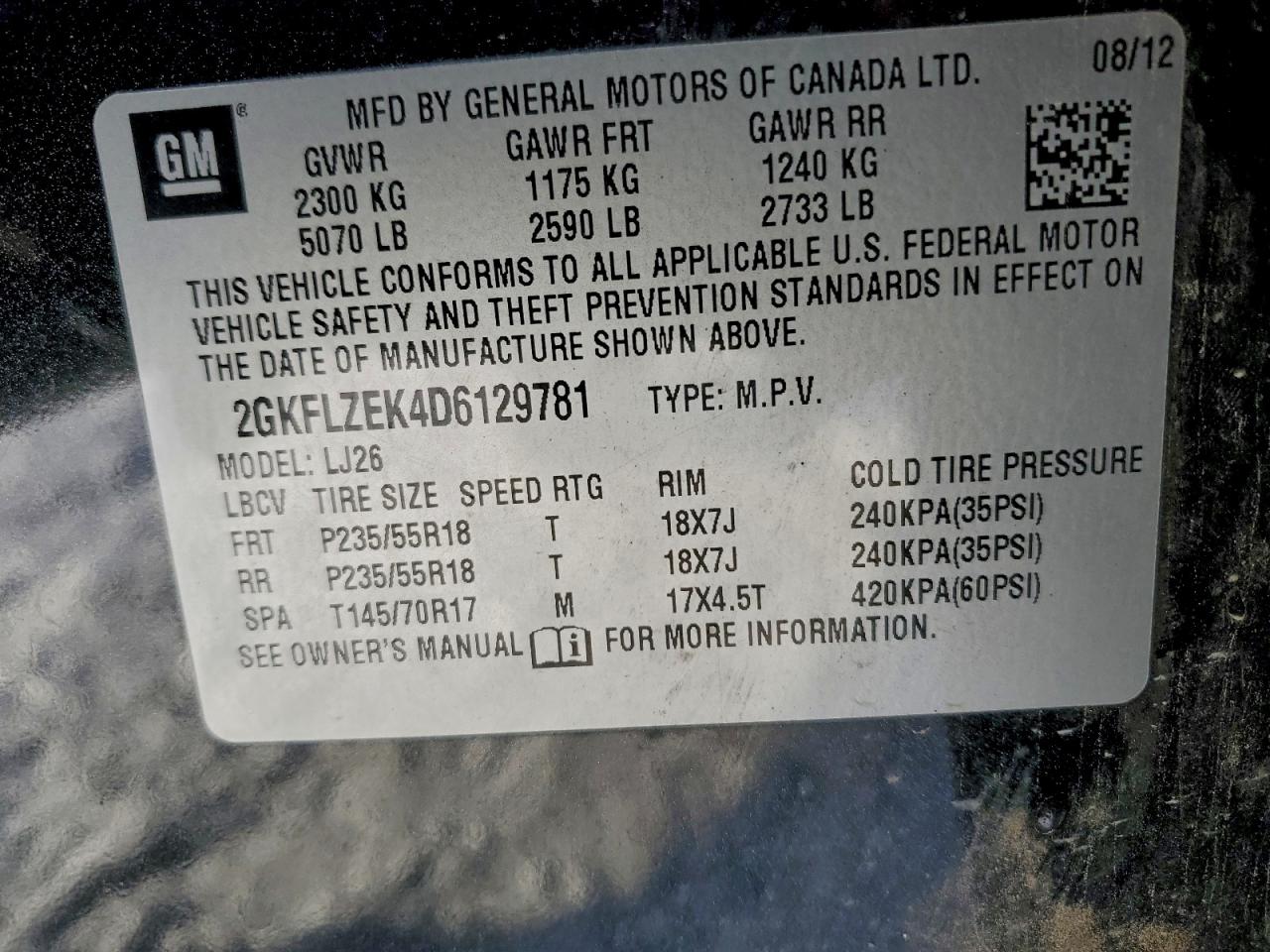 2013 GMC Terrain Denali VIN: 2GKFLZEK4D6129781 Lot: 95342165