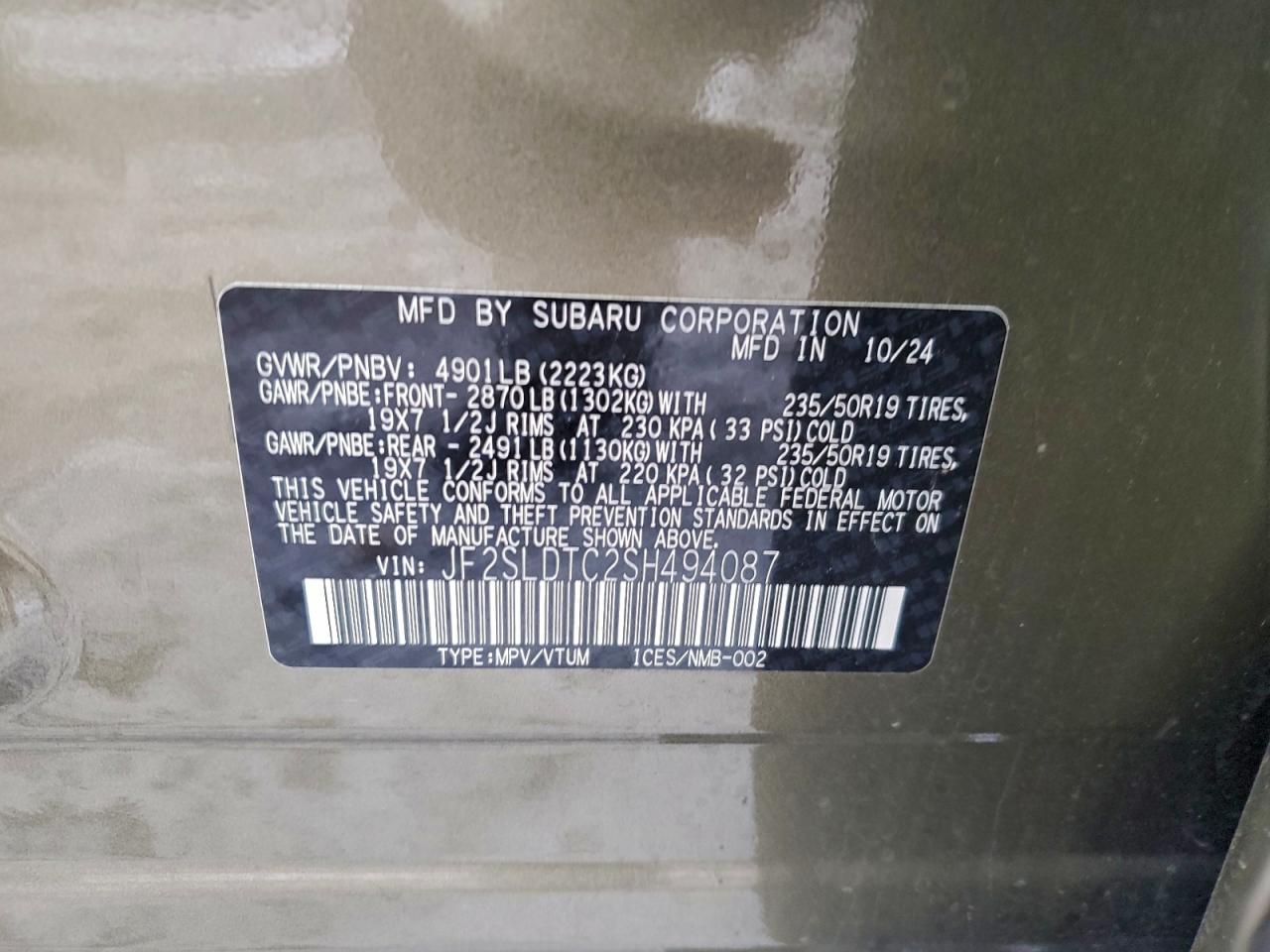 2025 Subaru Forester Touring VIN: JF2SLDTC2SH494087 Lot: 94570885