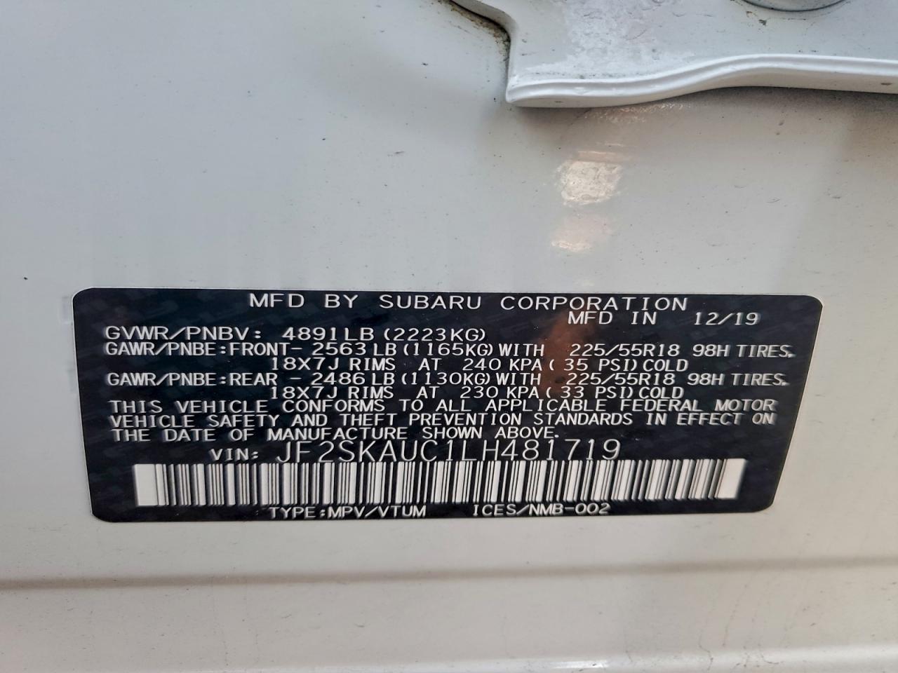 2020 Subaru Forester Limited VIN: JF2SKAUC1LH481719 Lot: 95436295