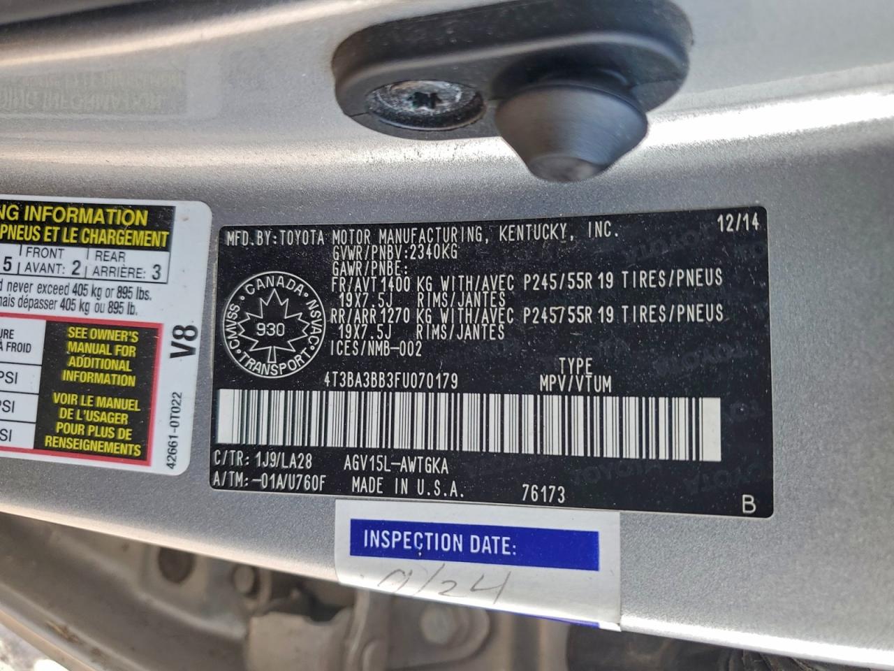 2015 Toyota Venza Le VIN: 4T3BA3BB3FU070179 Lot: 96233335