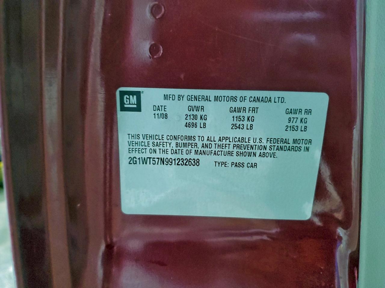 2009 Chevrolet Impala 1Lt VIN: 2G1WT57N991232638 Lot: 96091125