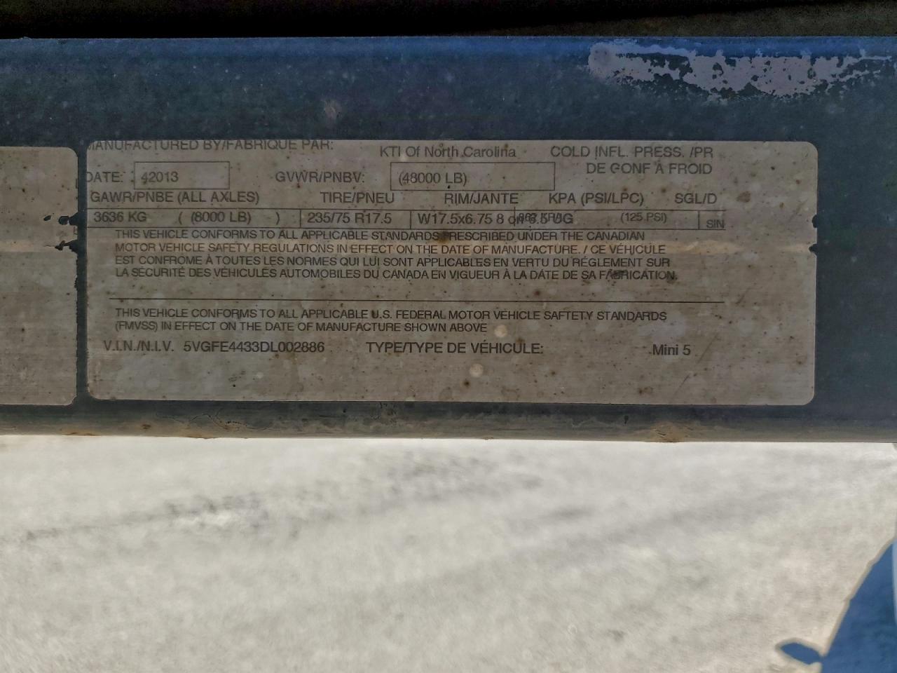 2013 Kaufman Car Carrier VIN: 5VGFE4433DL002886 Lot: 94582365