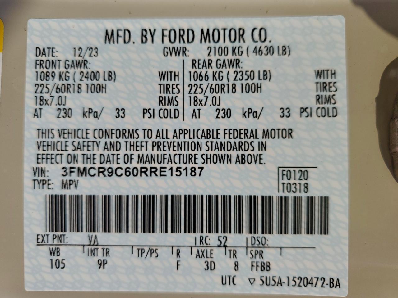 2024 Ford Bronco Sport Outer Banks VIN: 3FMCR9C60RRE15187 Lot: 96112645