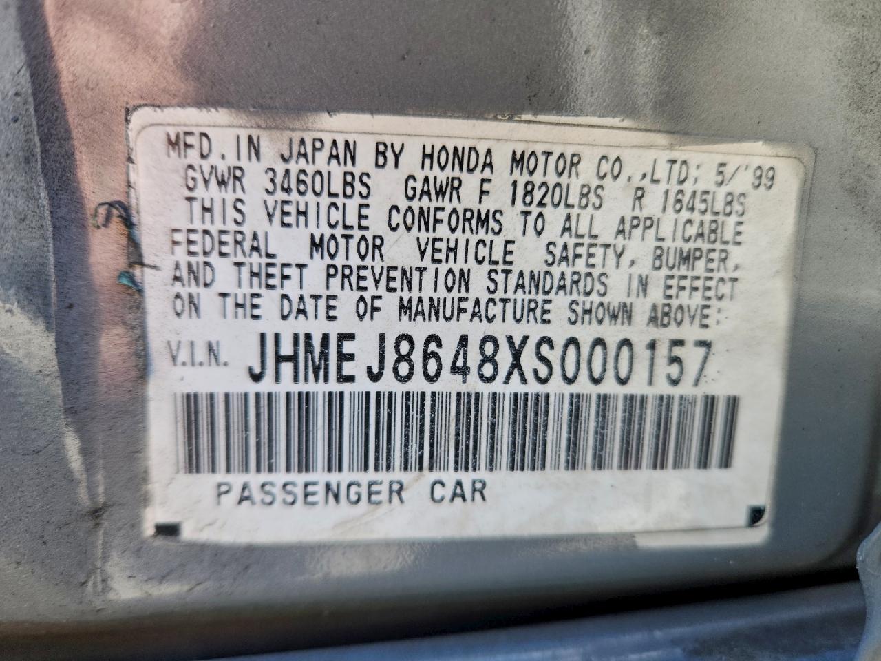 1999 Honda Civic Ex VIN: JHMEJ8648XS000157 Lot: 94026025