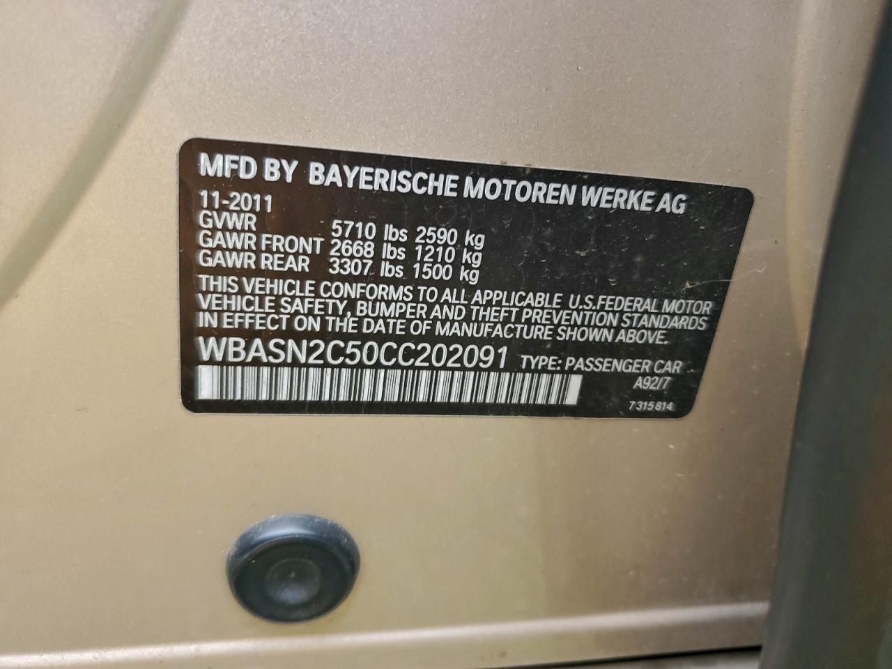 2012 BMW 535 Igt VIN: WBASN2C50CC202091 Lot: 96523875