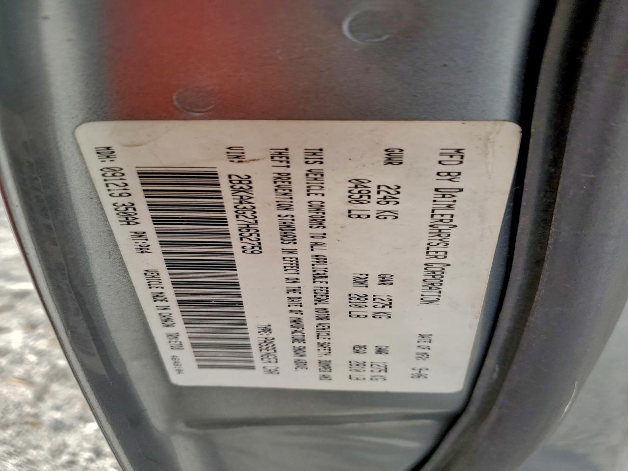 2007 Dodge Charger Se VIN: 2B3KA43G27H652759 Lot: 94277865