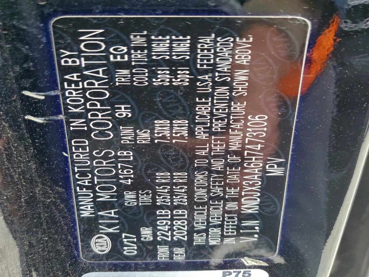 2017 Kia Soul ! VIN: KNDJX3AA6H7473106 Lot: 96203845