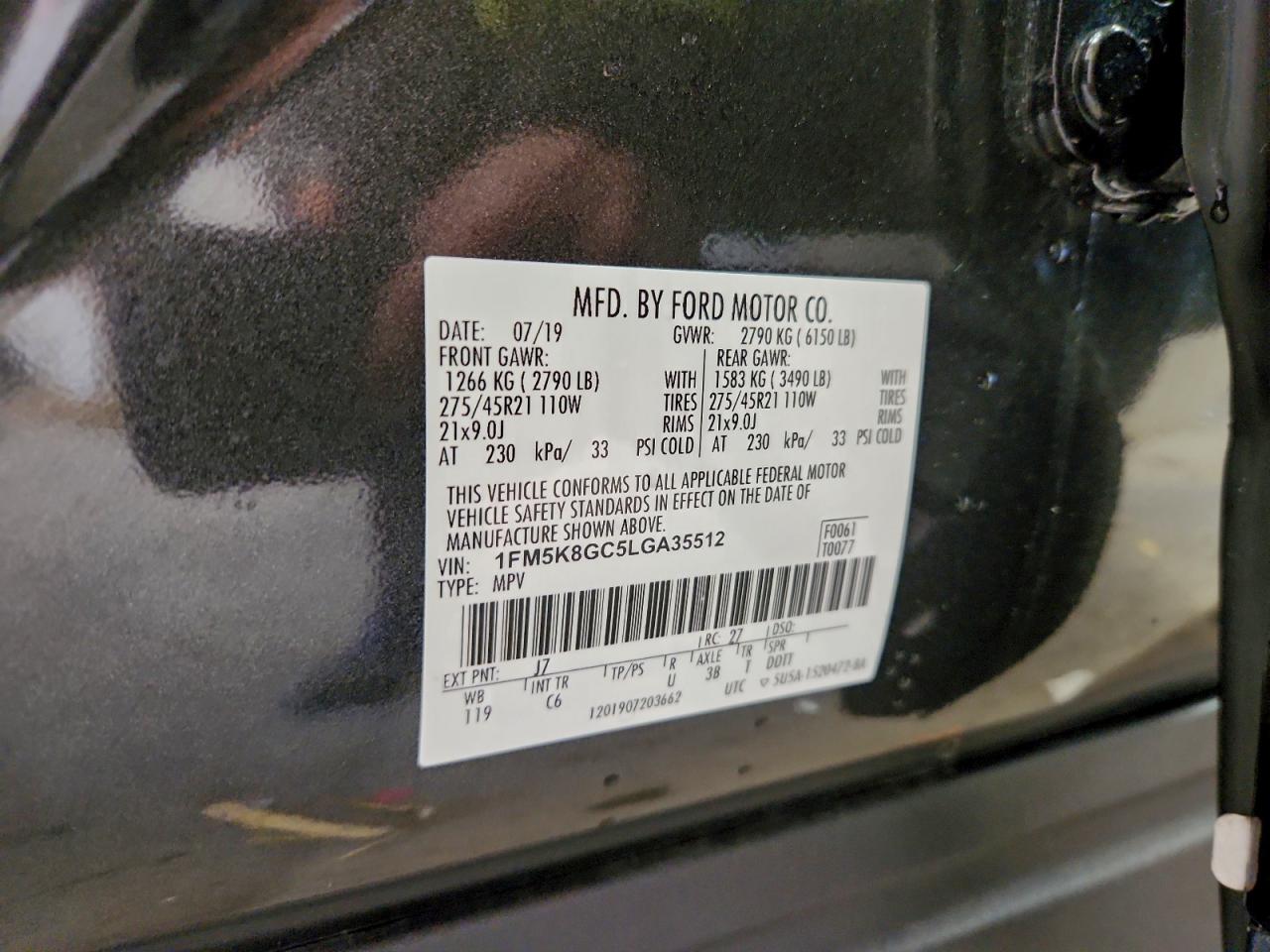 2020 Ford Explorer St VIN: 1FM5K8GC5LGA35512 Lot: 95220495