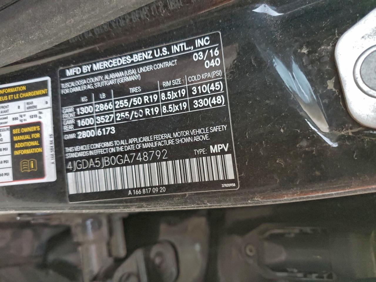 2016 Mercedes-Benz Gle 350 VIN: 4JGDA5JB0GA748792 Lot: 95009115