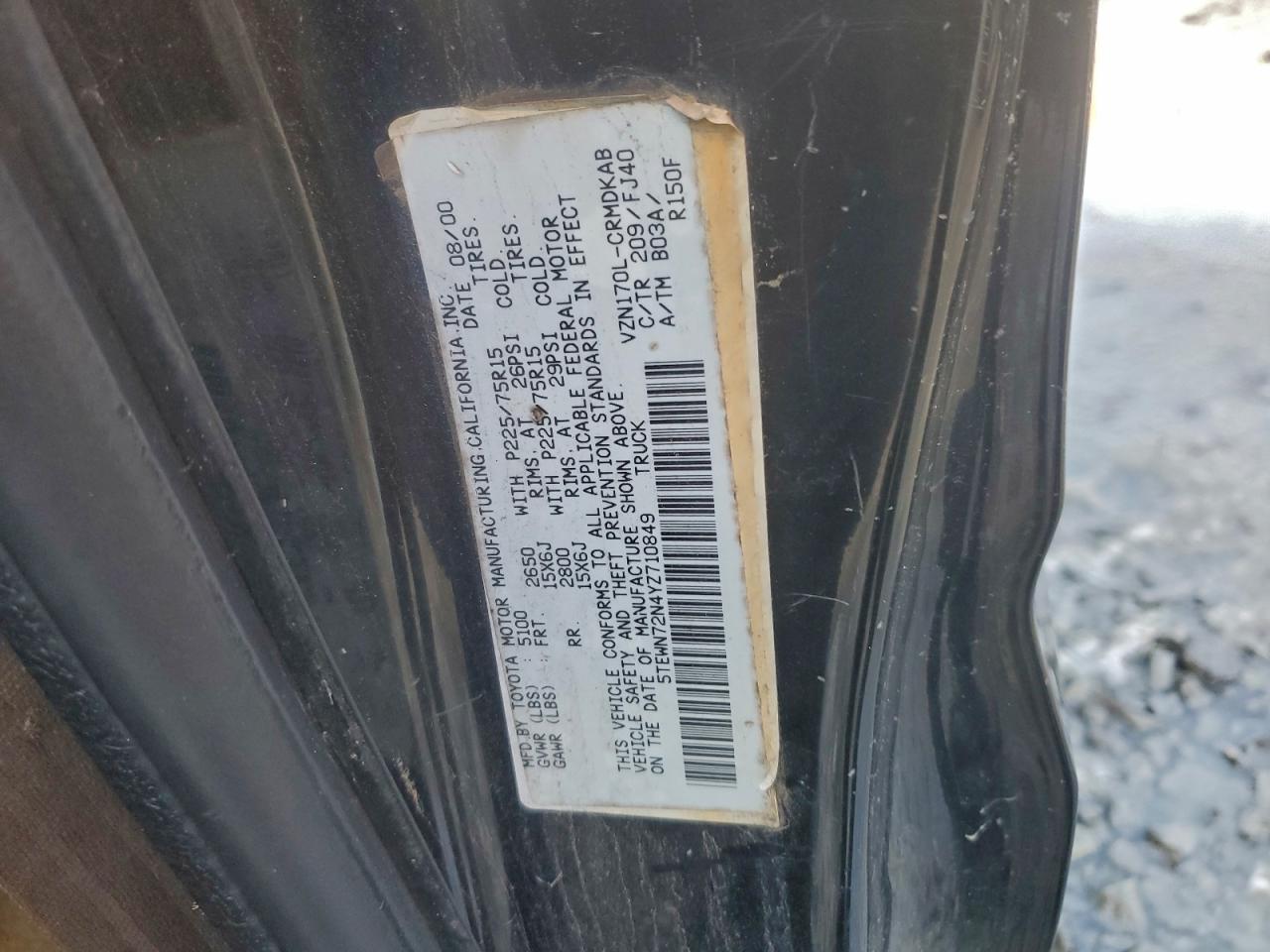 2000 Toyota Tacoma Xtracab VIN: 5TEWN72N4YZ710849 Lot: 95344145