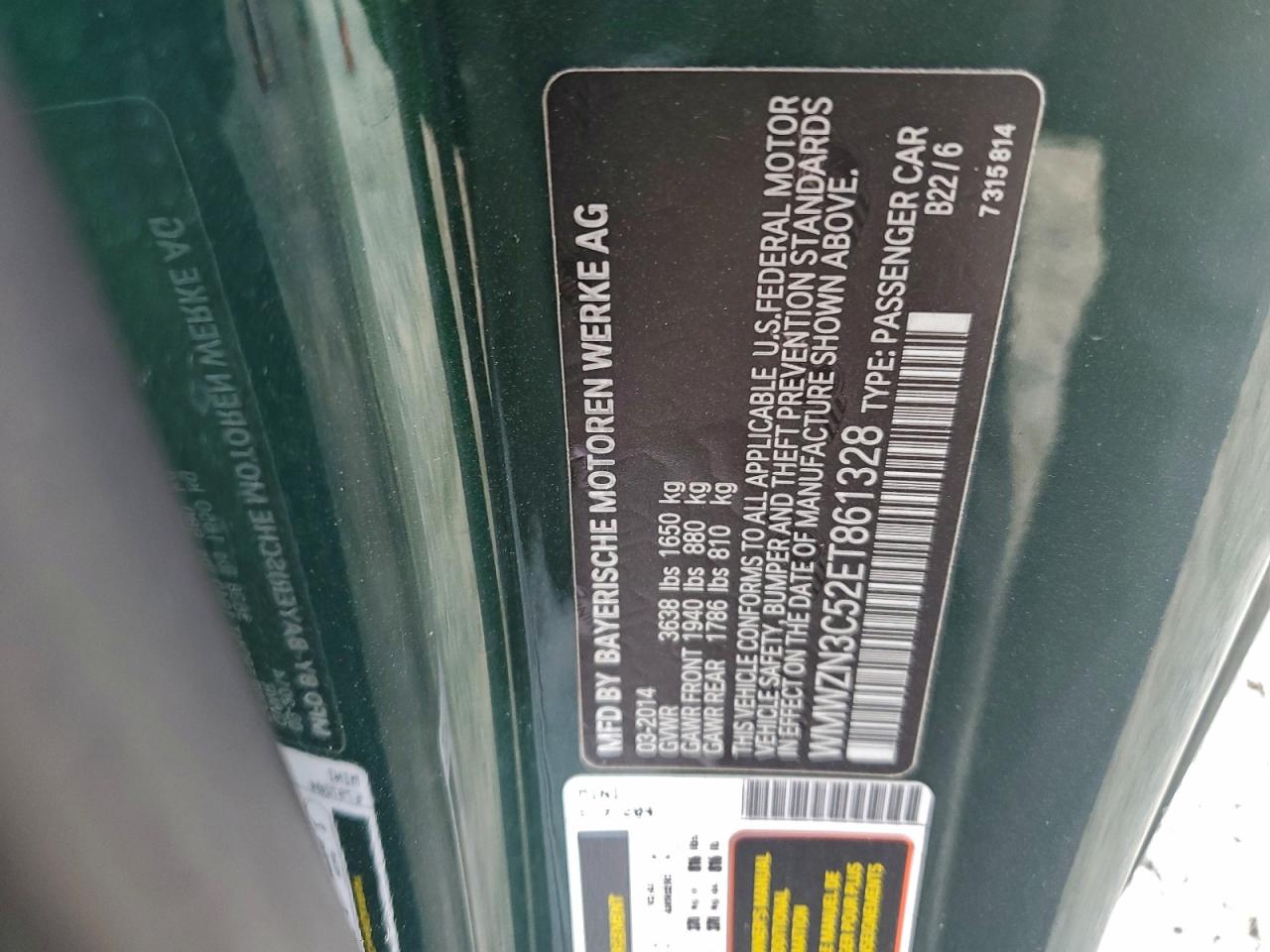 2014 Mini Cooper VIN: WMWZN3C52ET861328 Lot: 96508175