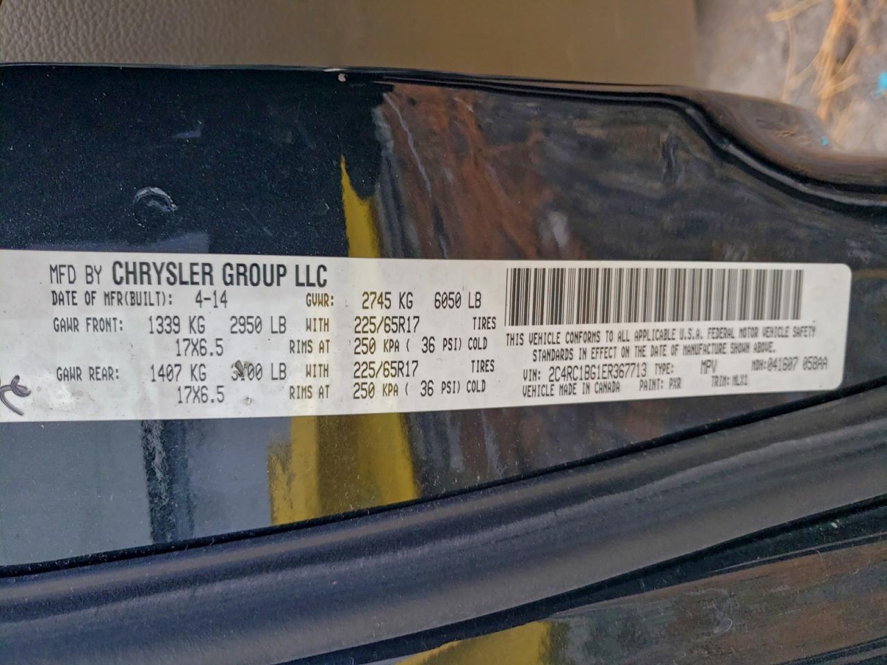 2014 Chrysler Town & Country Touring VIN: 2C4RC1BG1ER367713 Lot: 95118485