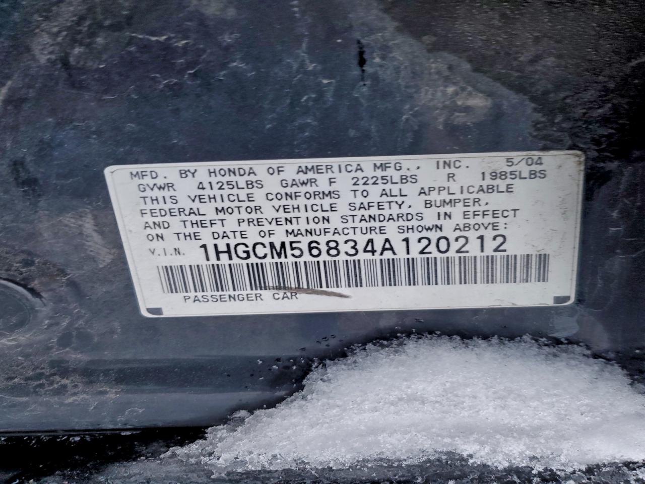 2004 Honda Accord Ex VIN: 1HGCM56834A120212 Lot: 94987765