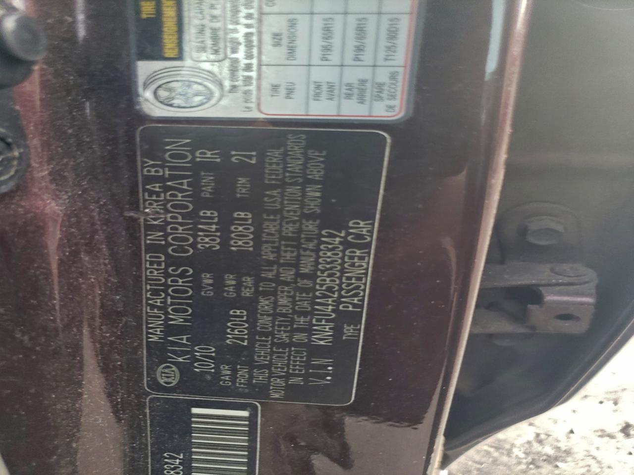 2011 Kia Forte Ex VIN: KNAFU4A25B5338342 Lot: 95711395