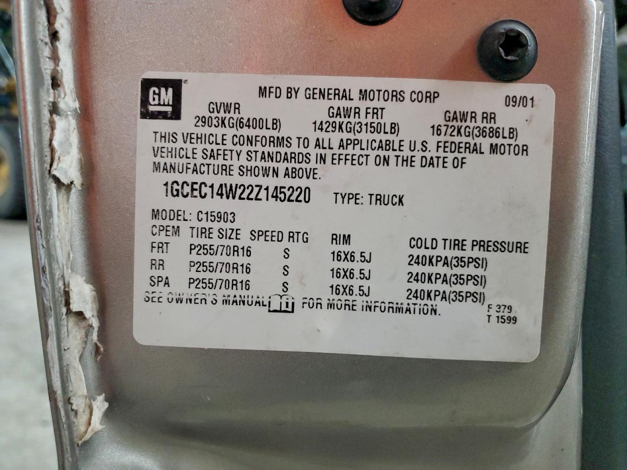 2002 Chevrolet Silverado C1500 VIN: 1GCEC14W22Z145220 Lot: 97158185