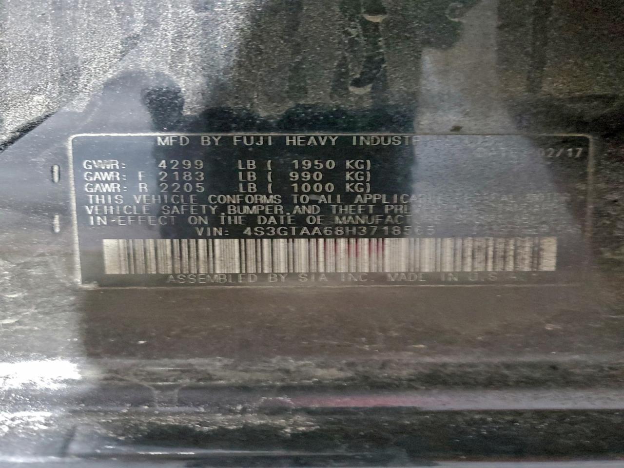 2017 Subaru Impreza VIN: 4S3GTAA68H3718565 Lot: 97330995