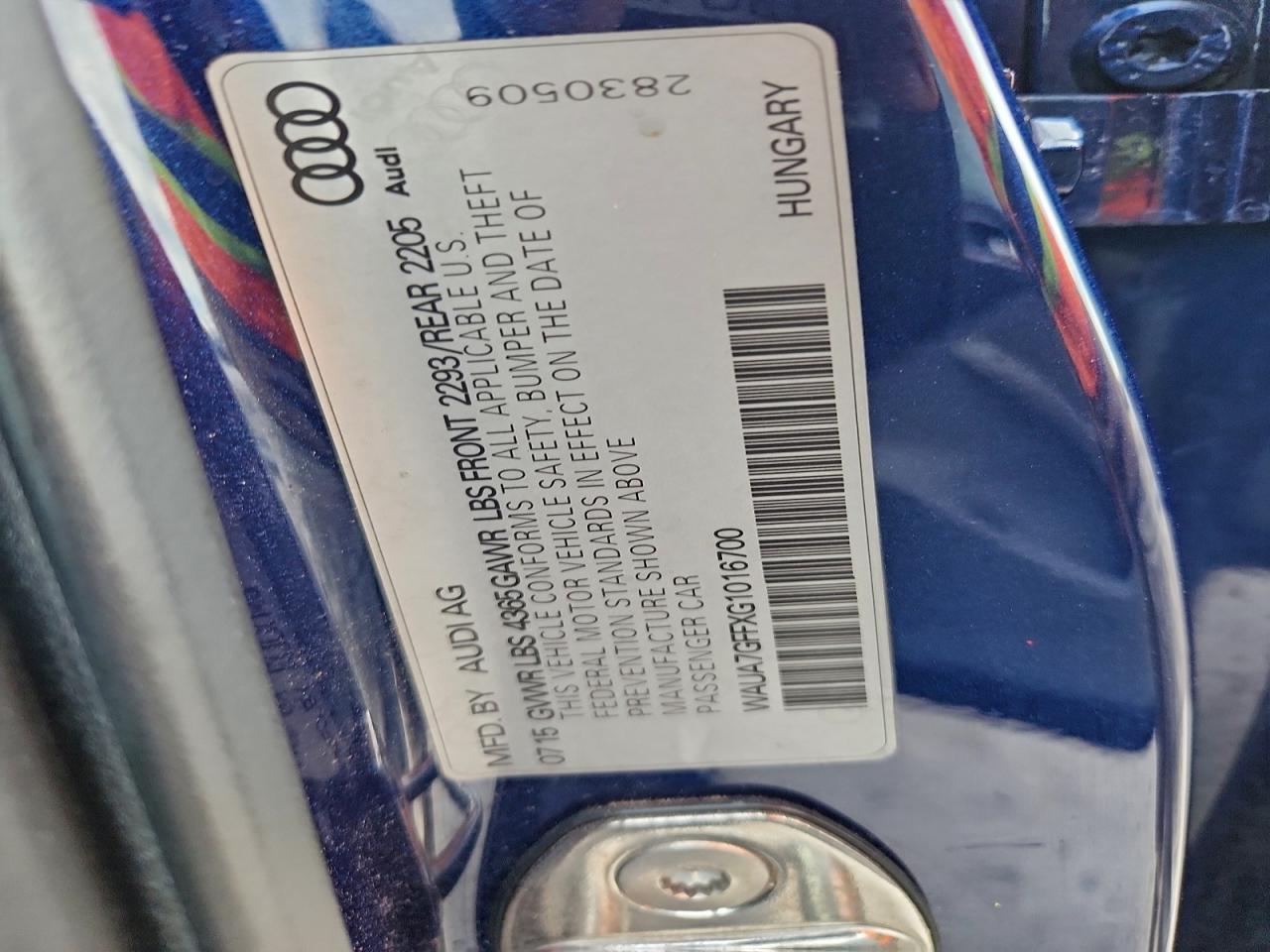 2016 Audi A3 Premium VIN: WAUA7GFFXG1016700 Lot: 95036985