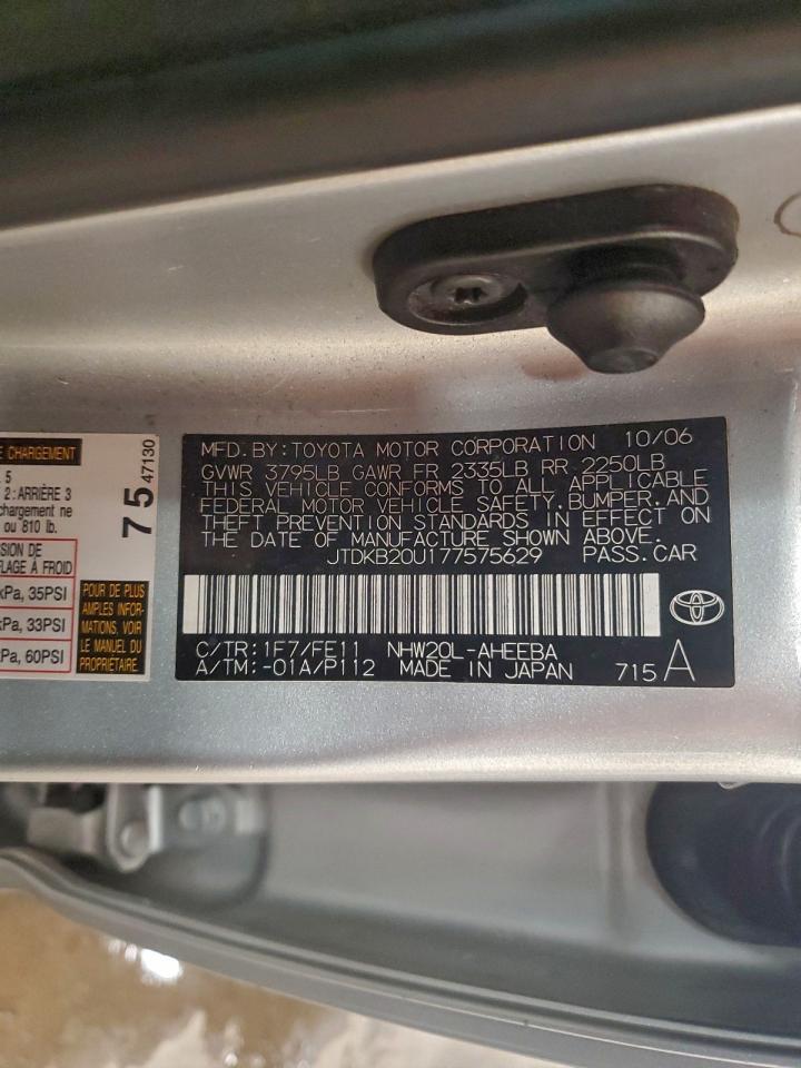 2007 Toyota Prius VIN: JTDKB20U177575629 Lot: 95172135