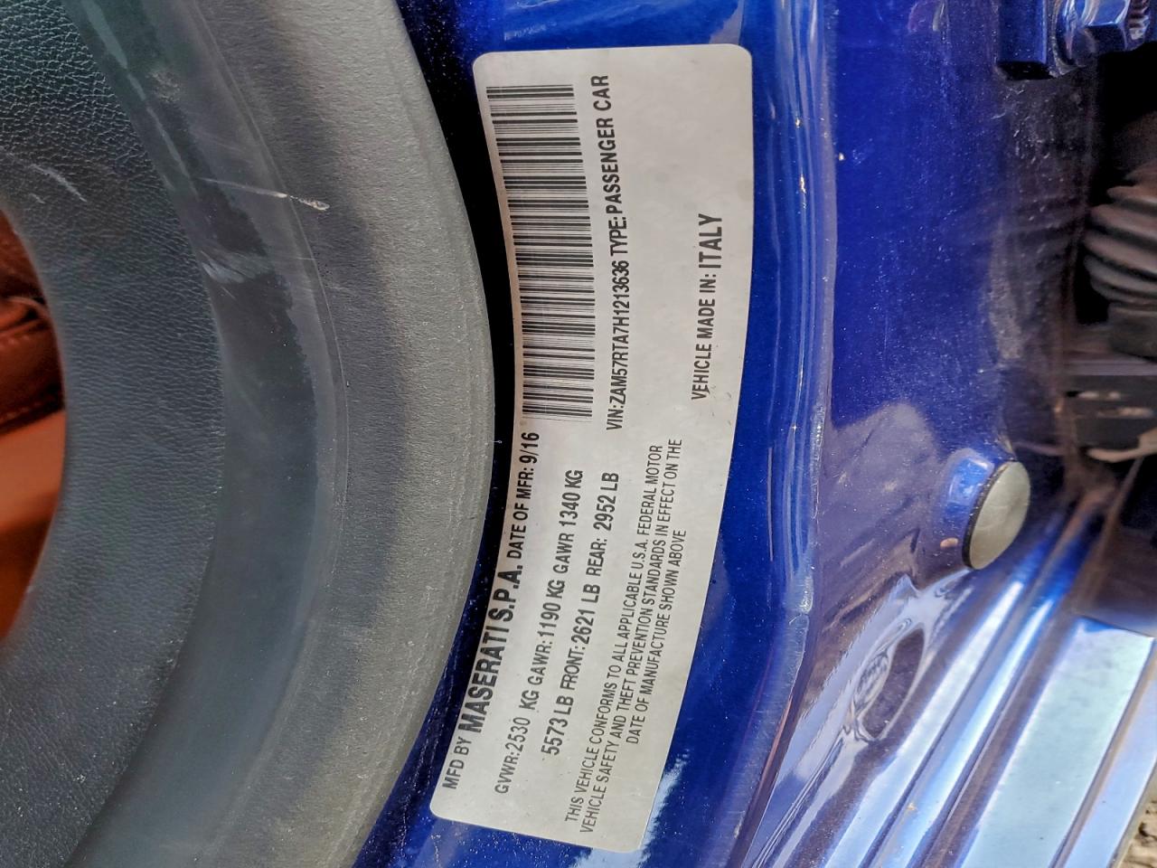 2017 Maserati Ghibli S VIN: ZAM57RTA7H1213636 Lot: 94278345