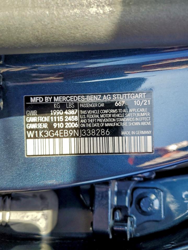 2022 Mercedes-Benz A 220 VIN: W1K3G4EB9NJ338286 Lot: 94380715