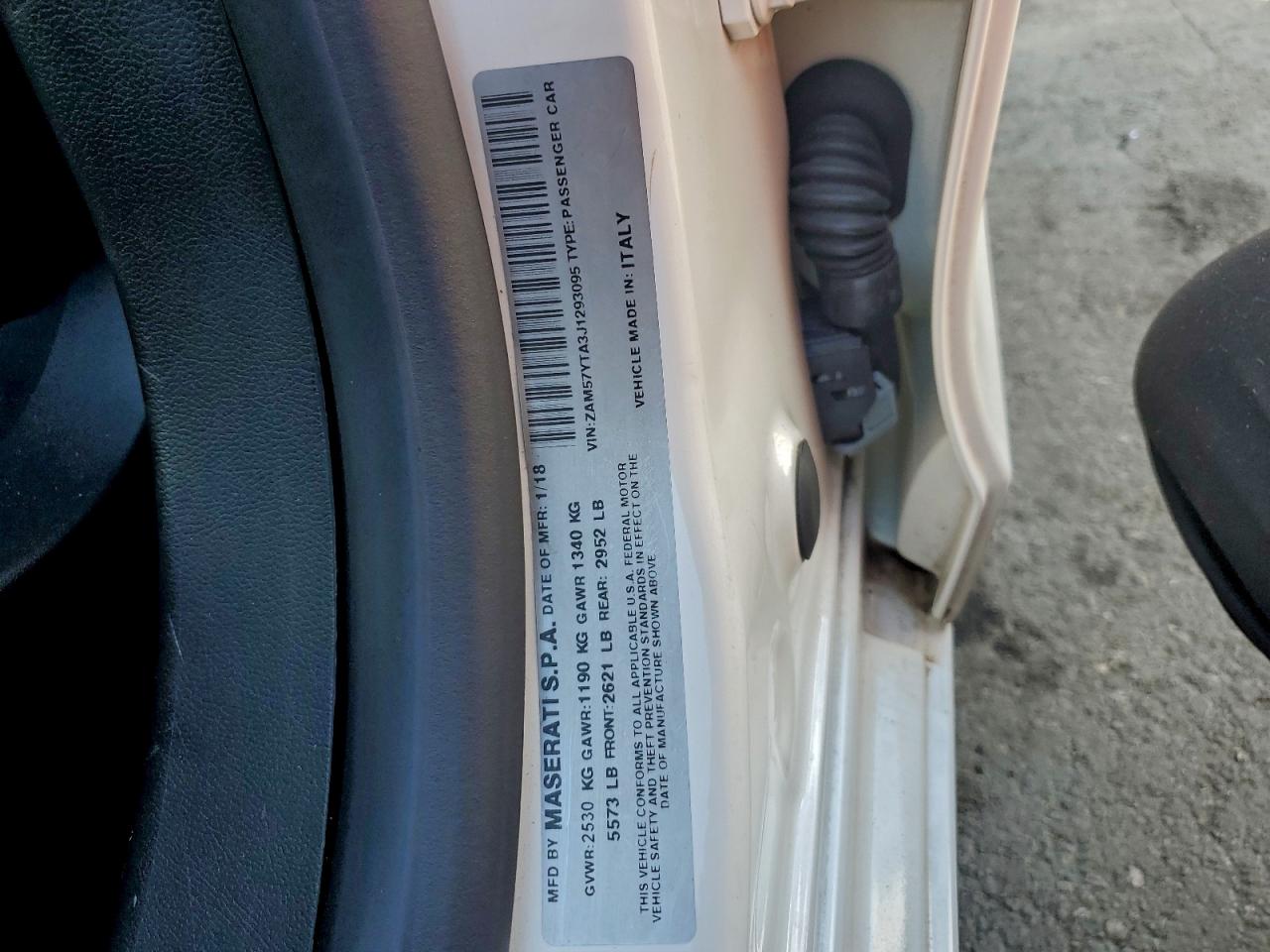 2018 Maserati Ghibli S VIN: ZAM57YTA3J1293095 Lot: 95168995