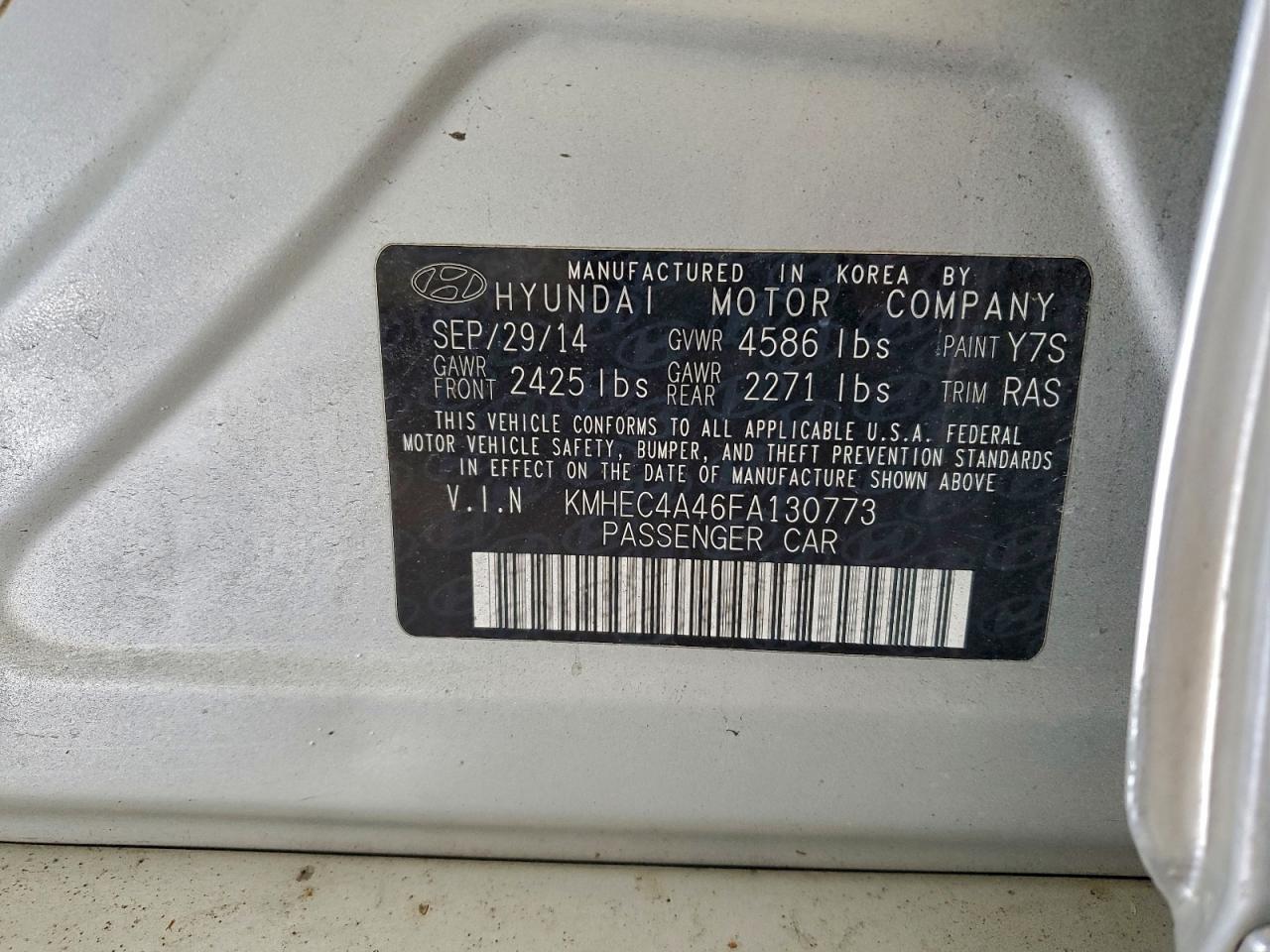 2015 Hyundai Sonata Hybrid VIN: KMHEC4A46FA130773 Lot: 93938395