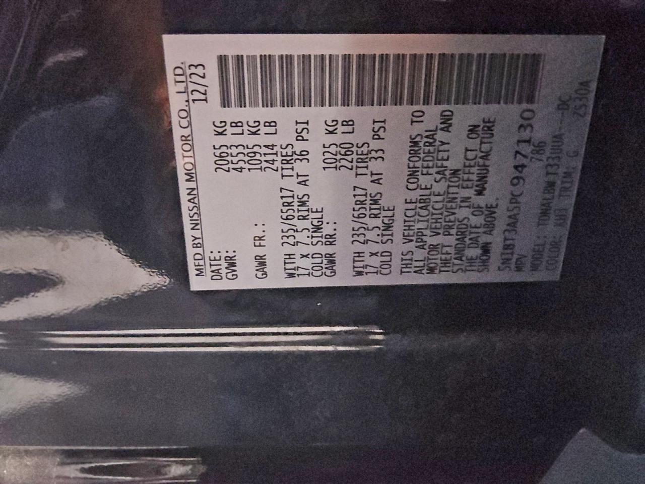 2023 Nissan Rogue S VIN: 5N1BT3AA5PC947130 Lot: 95938265