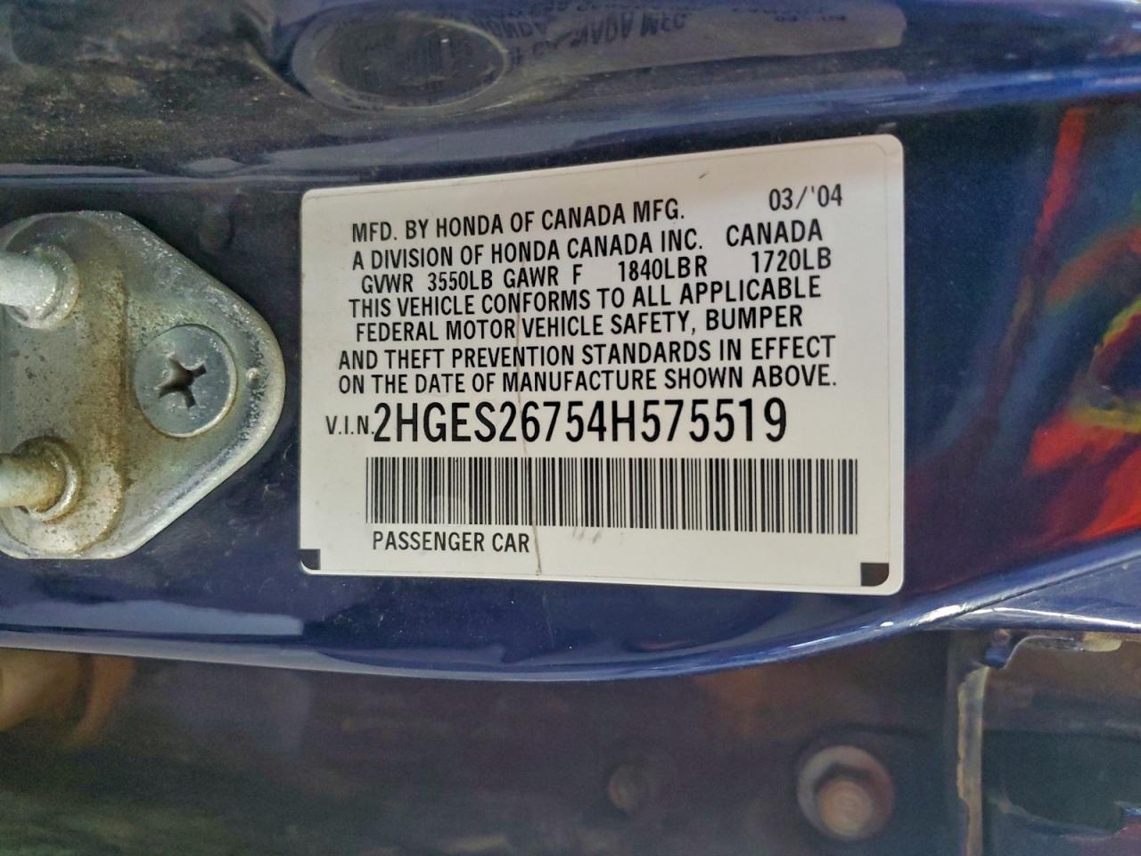 2004 Honda Civic Ex VIN: 2HGES26754H575519 Lot: 95808515