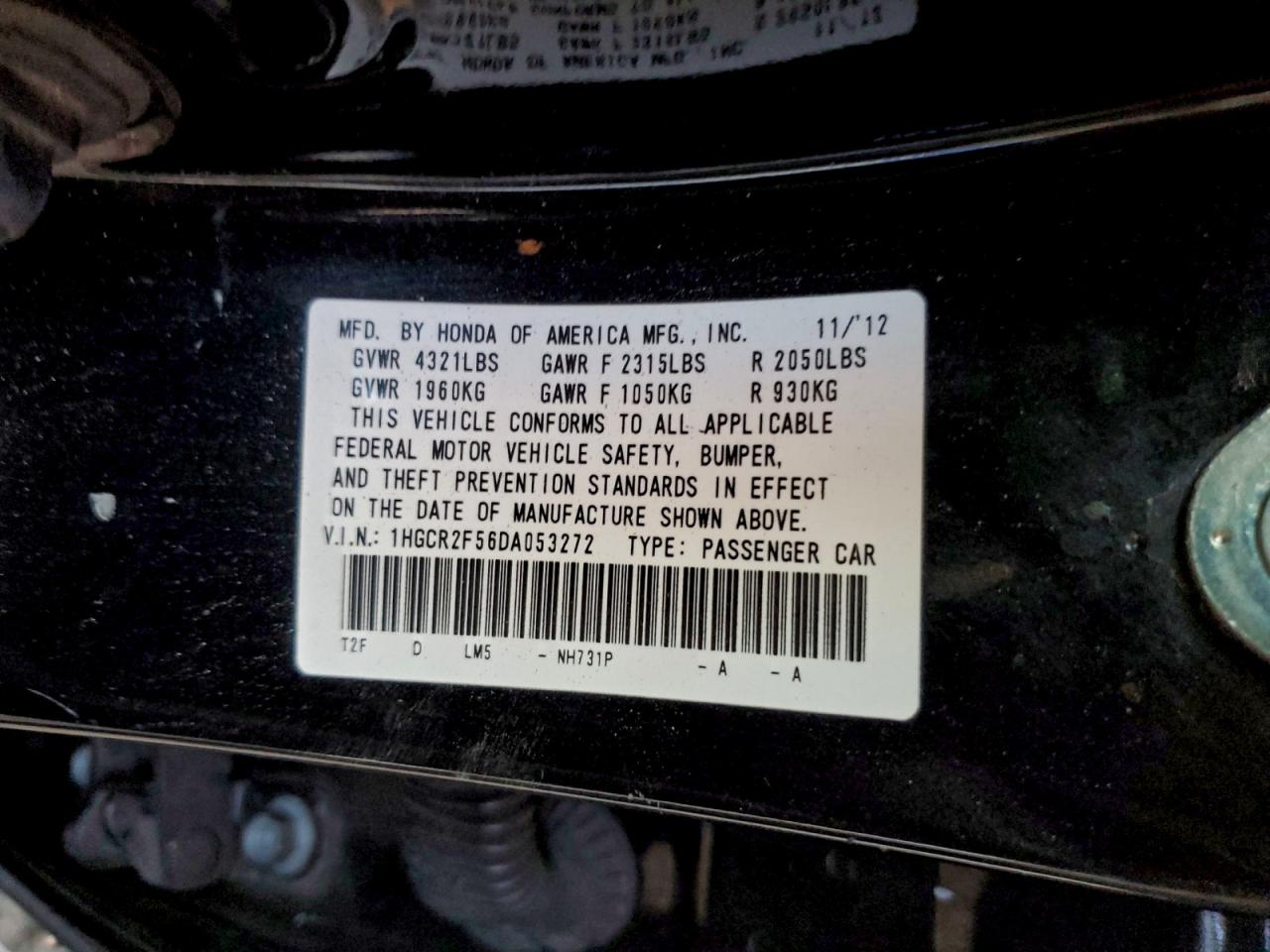 2013 Honda Accord Sport VIN: 1HGCR2F56DA053272 Lot: 94261455