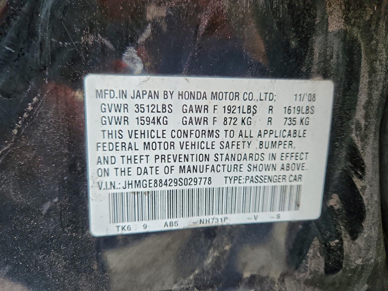 2009 Honda Fit Sport VIN: JHMGE88429S029778 Lot: 94438315