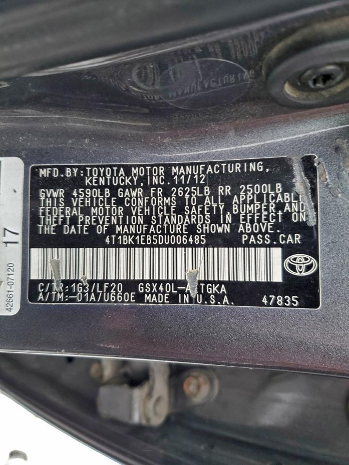 2013 Toyota Avalon Base VIN: 4T1BK1EB5DU006485 Lot: 93520135