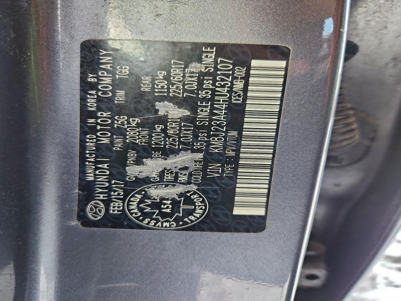 2017 Hyundai Tucson Se VIN: KM8J23A44HU432107 Lot: 97822475