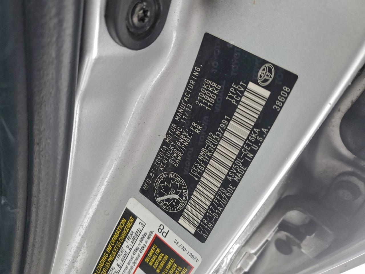 2014 Toyota Camry L VIN: 4T1BF1FK3EU337991 Lot: 95095175