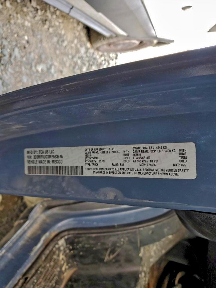 2021 Ram Promaster 3500 Delivery Van VIN: 3C6MRVJGXME563576 Lot: 95458975