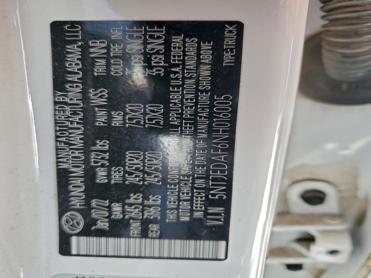 2022 Hyundai Santa Cruz Limited VIN: 5NTJEDAF6NH016005 Lot: 96456895