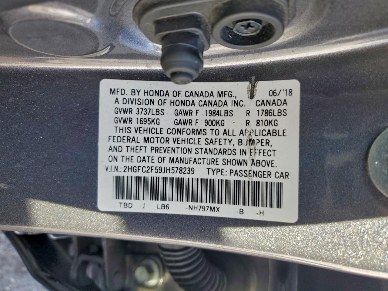 2018 Honda Civic Lx VIN: 2HGFC2F59JH578239 Lot: 94411485