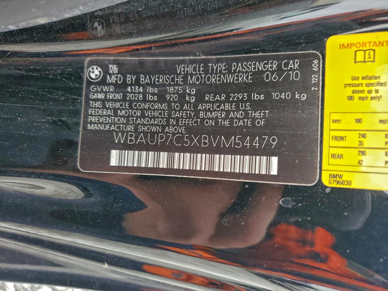 2011 BMW 128I VIN: WBAUP7C5XBVM54479 Lot: 94548975