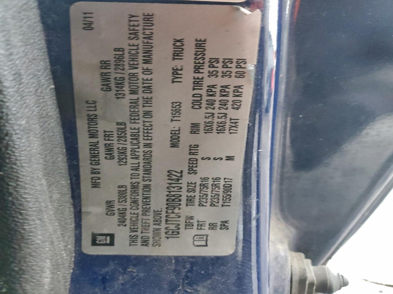 2011 Chevrolet Colorado Lt VIN: 1GCJTCF90B8131422 Lot: 94469505