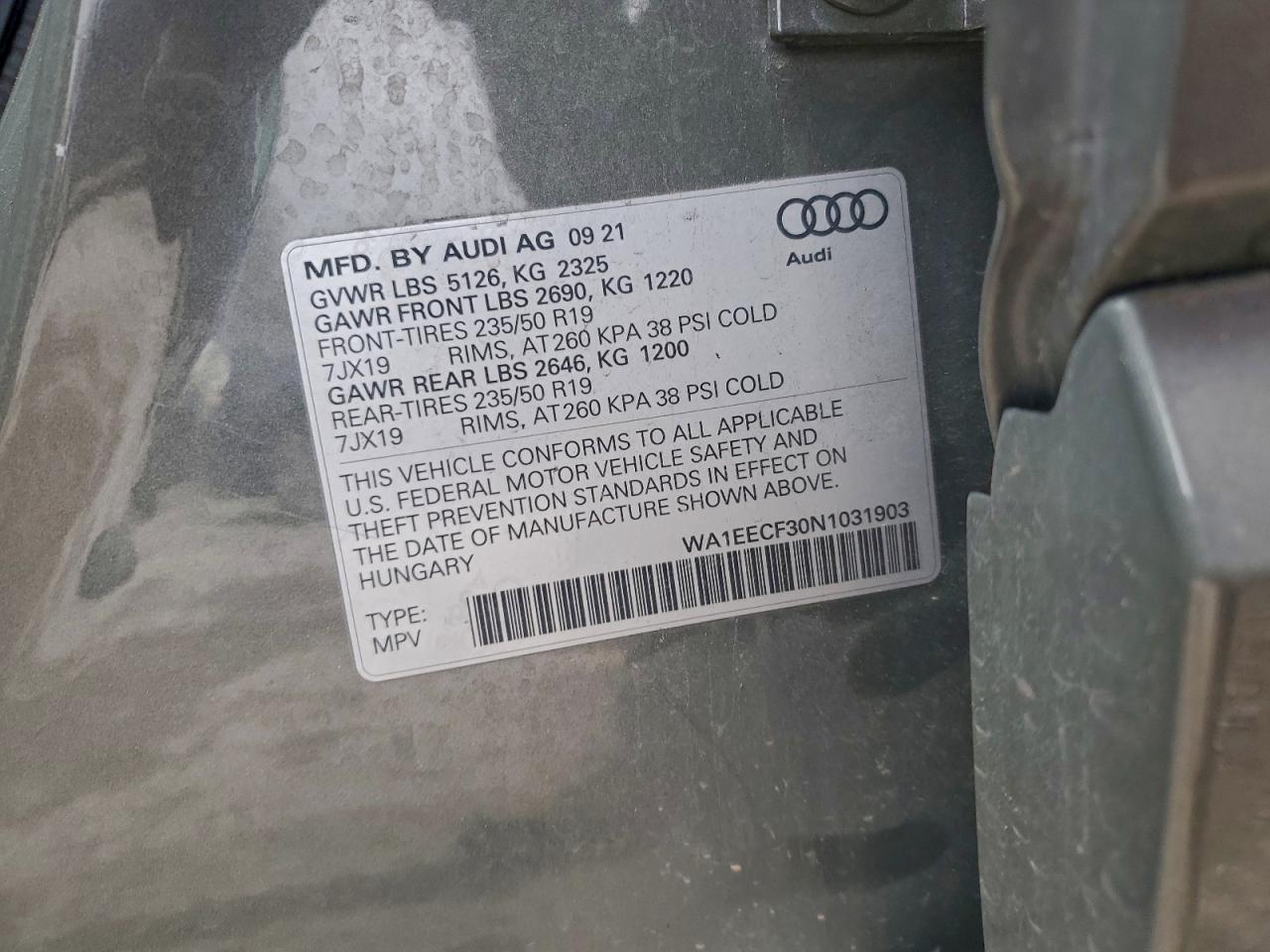 2022 Audi Q3 Premium Plus S Line 45 VIN: WA1EECF30N1031903 Lot: 94769485