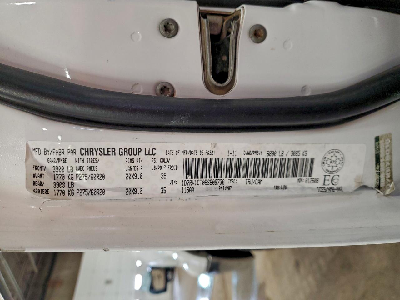 2011 Dodge Ram 1500 VIN: 1D7RV1CT0BS609736 Lot: 97504365