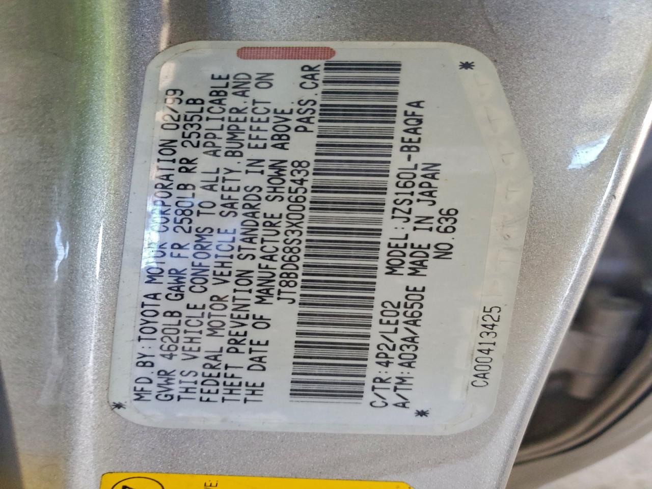 1999 Lexus Gs 300 VIN: JT8BD68S3X0065438 Lot: 95785415