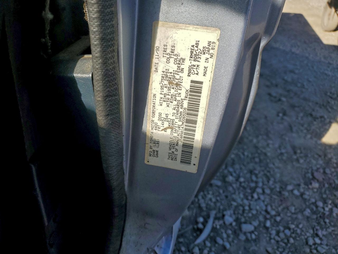 1991 Toyota Pickup 1/2 Ton Short Wheelbase VIN: JT4RN81A7M0065206 Lot: 96237665