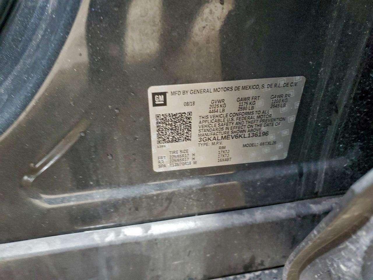 2019 GMC Terrain Sle VIN: 3GKALMEV6KL136196 Lot: 95439195