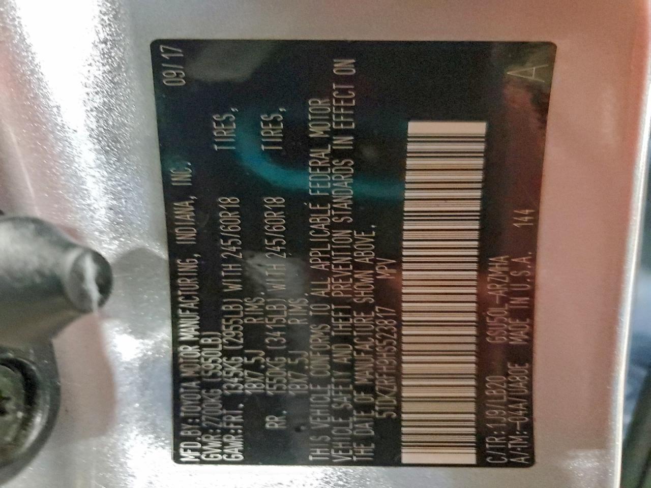 2017 Toyota Highlander Se VIN: 5TDKZRFH9HS523817 Lot: 94319265