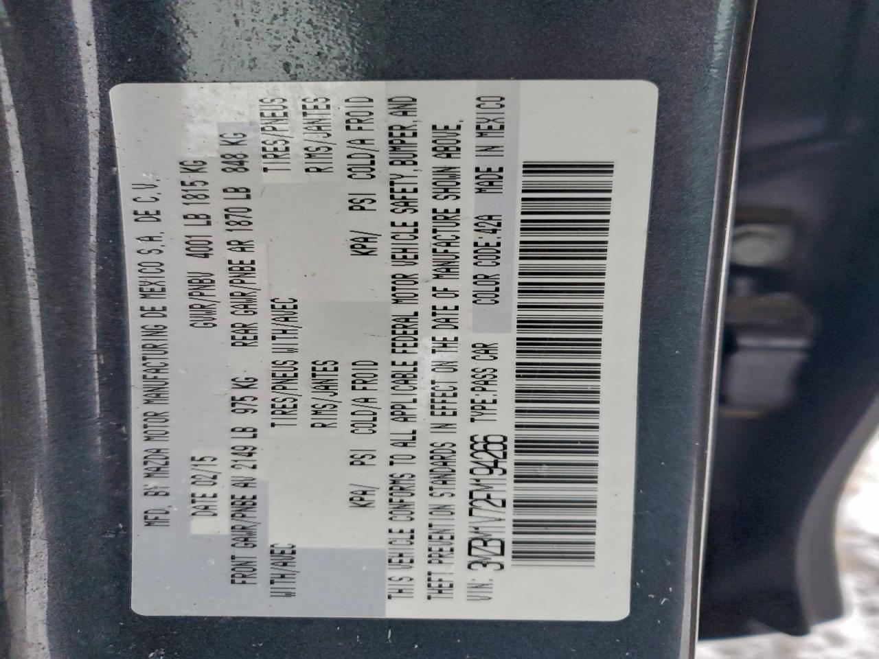 2015 Mazda 3 Touring VIN: 3MZBM1V72FM194266 Lot: 95147425