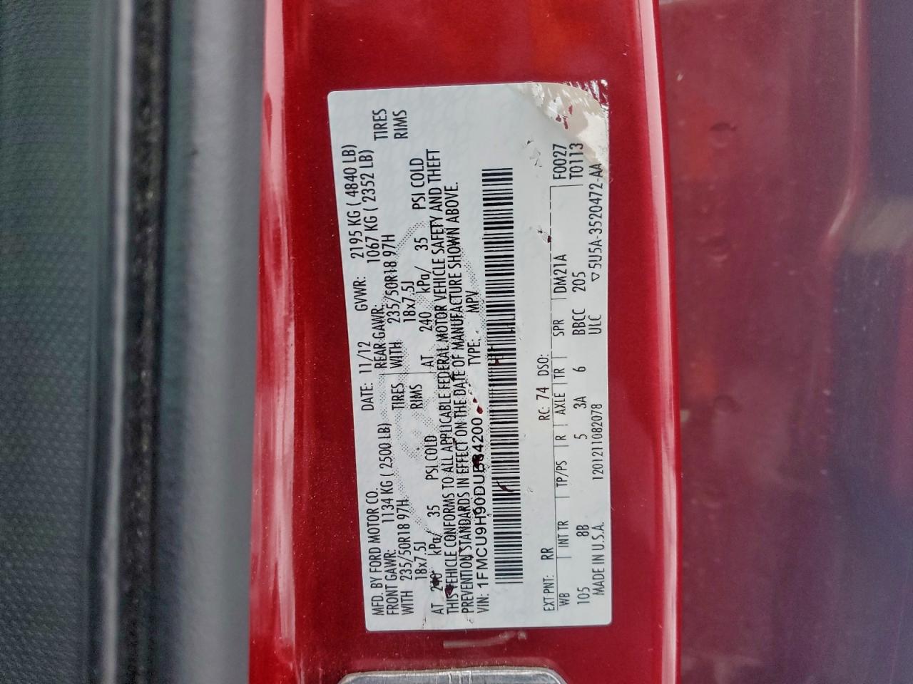 2013 Ford Escape Sel VIN: 1FMCU9H90DUB84200 Lot: 95468835