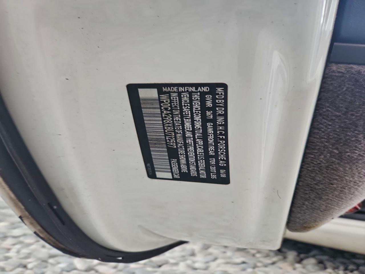 2008 Porsche Boxster VIN: WP0CA298X8U712597 Lot: 95190585